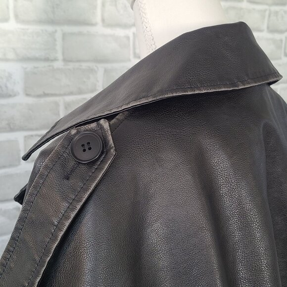 Topshop Black Faux Leather Trench Coat Womens 12 Classic Quiet Luxury Old Money - Picture 8 of 10